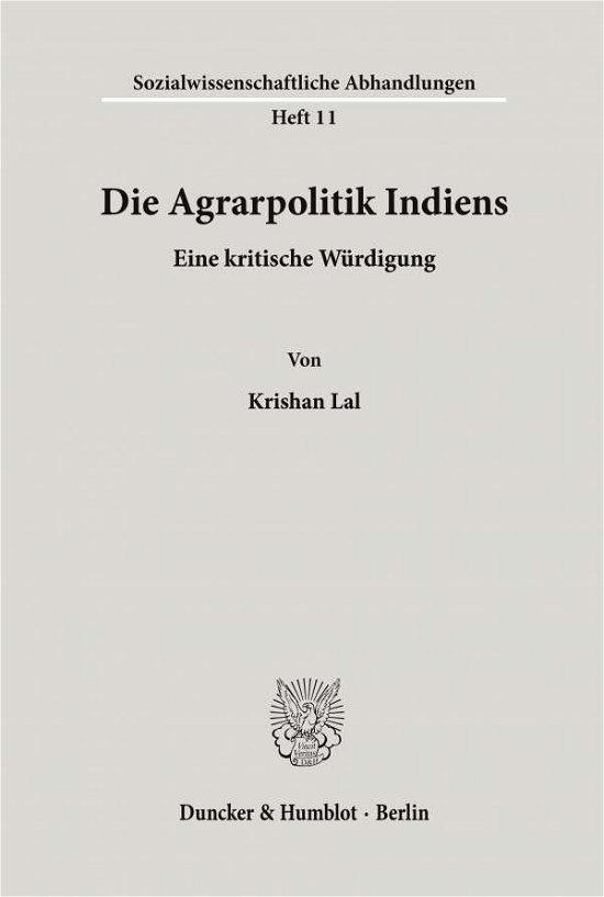 Cover for Lal · Die Agrarpolitik Indiens. (Bog) (1967)