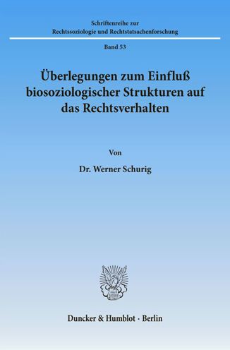 Cover for Schurig · Überlegungen zum Einfluß biosoz (Book) (1983)