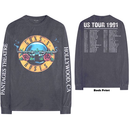 Cover for Guns N Roses · Guns N' Roses Unisex Long Sleeve T-Shirt: Hollywood Tour (Back &amp; Sleeve Print) (CLOTHES) [size S] [Grey - Unisex edition]