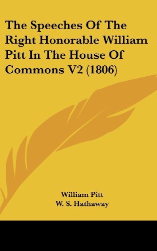 Cover for William Pitt · The Speeches of the Right Honorable William Pitt in the House of Commons V2 (1806) (Hardcover Book) (2008)
