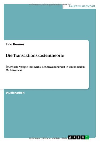 Cover for Hermes · Die Transaktionskostentheorie (Book) [German edition] (2011)