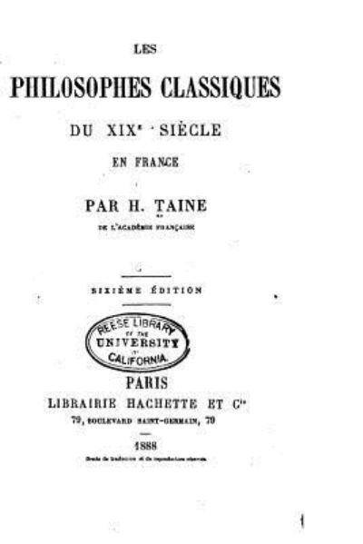 Cover for H. Taine · Les philosophes classiques du XIX siècle en France (Paperback Book) (2015)