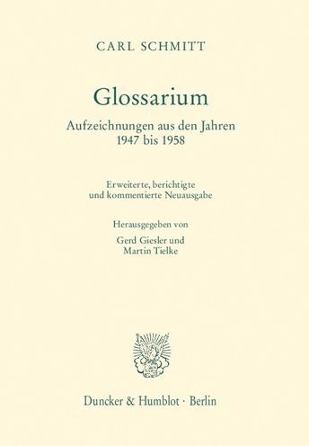 Cover for Schmitt · Glossarium. (Bok) (2015)