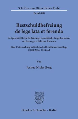 Cover for Berg · Restschuldbefreiung de lege lata e (Bog) (2019)
