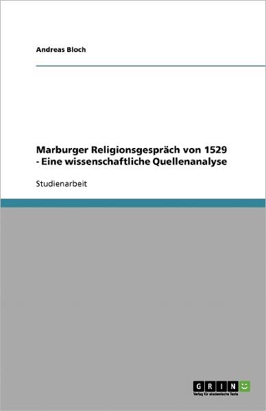 Cover for Bloch · Marburger Religionsgespräch von 1 (Book) [German edition] (2007)