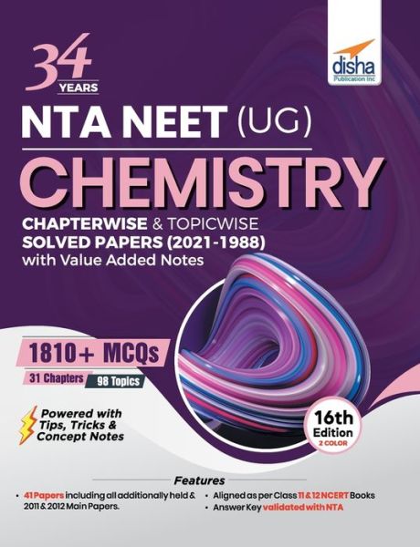 Cover for Disha Experts · 34 Years NTA NEET (UG) CHEMISTRY Chapterwise &amp; Topicwise Solved Papers with Value Added Notes (2021 - 1988) 16th Edition (Taschenbuch) (2021)