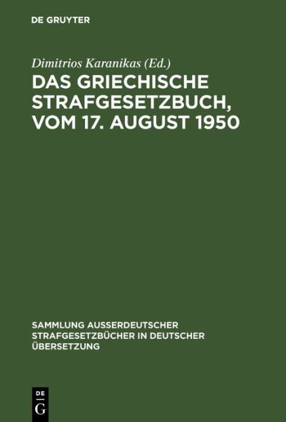 Cover for Dimitrios Karanikas · Griechische Strafgesetzbuch (Book) (1953)