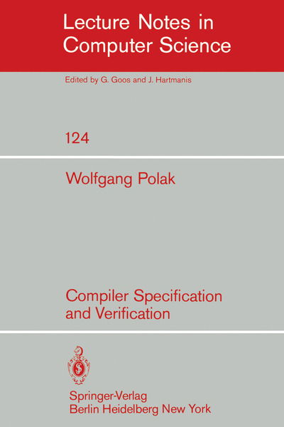 Cover for W. Polak · Compiler Specification and Verification - Lecture Notes in Computer Science (Paperback Book) (1981)