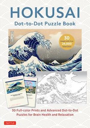 Cover for Hokusai Dot-to-Dot Puzzle Book: 30 Full-color Prints and 30 Advanced Dot-to-Dot Puzzles for Brain Health and Relaxation (Paperback Bog) (2025)