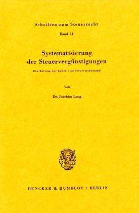 Cover for Lang · Systematisierung der Steuervergüns (Buch) (1974)