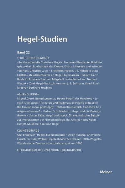 Cover for Otto Poeggeler · Hegel-Studien / Hegel-Studien Band 22 (Pocketbok) (1987)