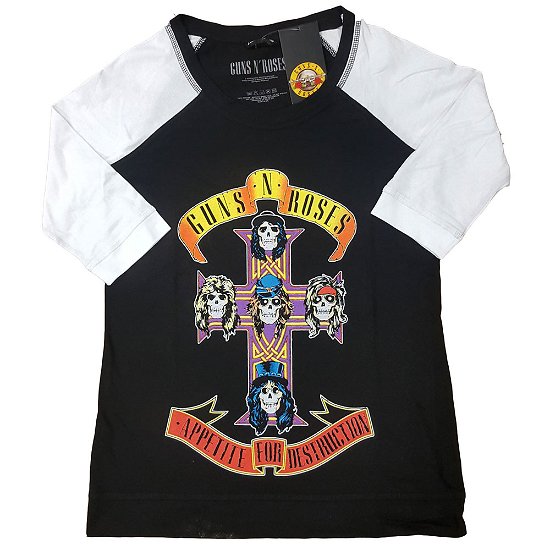 Cover for Guns N Roses · Guns N' Roses Ladies Raglan T-Shirt: Appetite for Destruction (T-shirt) [size XS] [Black, White - Ladies edition]