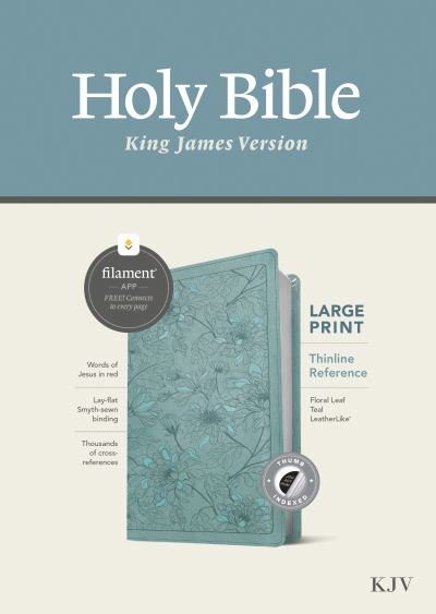 Cover for Tyndale · KJV Large Print Thinline Reference Bible, Filament Enabled Edition (Red Letter, LeatherLike, Floral Leaf Teal, Indexed) (Bog) (2022)
