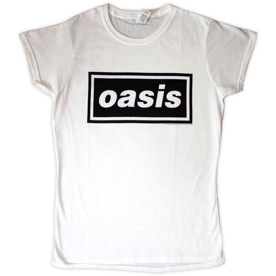 Oasis Ladies T-Shirt: Decca Logo (White) - Oasis - Fanituote -  - 5056187724869 - maanantai 20. toukokuuta 2024