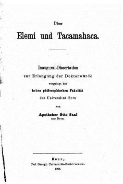 Cover for Apotheker Otto Saal · UEber Elemi und Tacamahaca (Paperback Book) (2016)