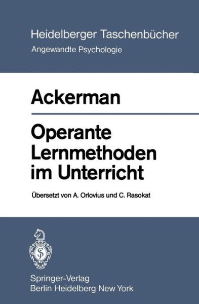 Cover for J.Mark Ackerman · Operante Lernmethoden im Unterricht - Heidelberger Taschenbucher (Paperback Book) [German edition] (1979)