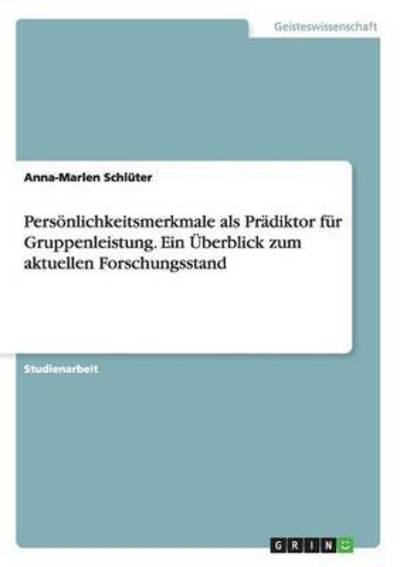 Cover for Schlüter · Persönlichkeitsmerkmale als Pr (Book)