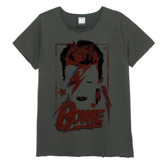 David Bowie Aladdin Sane Amplified Vintage Charcoal Large Ladies T Shirt - David Bowie - Produtos - AMPLIFIED - 5054488375872 - 5 de maio de 2022