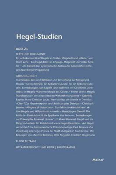 Cover for Otto Poeggeler · Hegel-Studien / Hegel-Studien Band 23 (Taschenbuch) (1988)