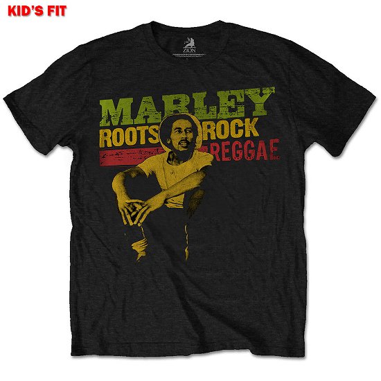 Bob Marley · Bob Marley Kids T-Shirt: Roots, Rock, Reggae  (9-10 Years) (T-shirt) [size 9-10yrs] [Black - Kids edition]