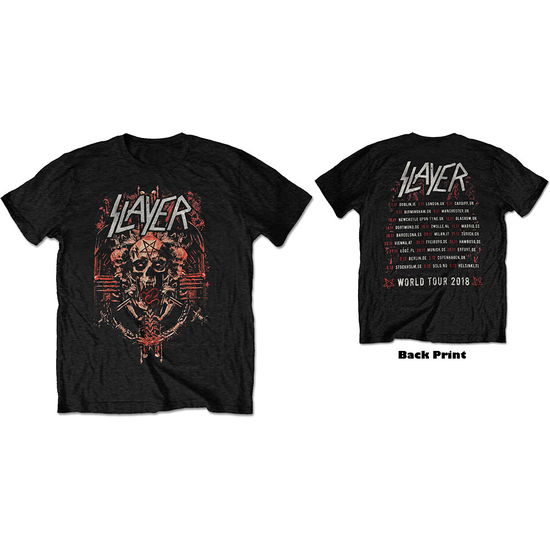 Slayer Unisex T-Shirt: Demonic Admat European Tour 2018 (Back Print) (Ex-Tour) - Slayer - Koopwaar -  - 5056170667876 - 