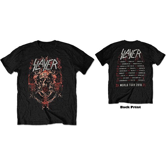 Slayer Unisex T-Shirt: Demonic Admat European Tour 2018 (Back Print) (Ex-Tour) - Slayer - Produtos -  - 5056170667876 - 