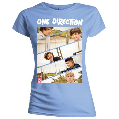 One Direction Ladies T-Shirt: Band Sliced (Skinny Fit) - One Direction - Produtos - Global - Apparel - 5055295350878 - 