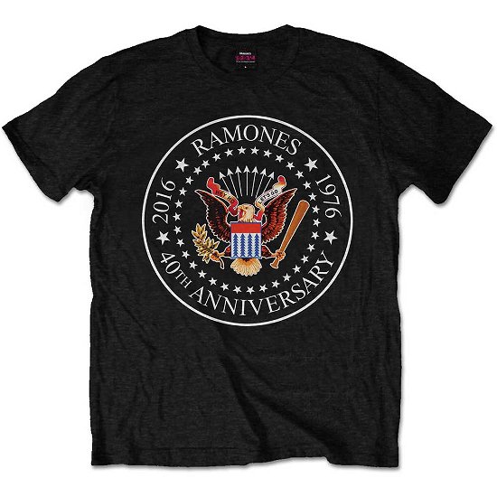 Ramones Unisex T-Shirt: 40th Anniversary Seal - Ramones - Produtos - Merch Traffic - 5055979933878 - 