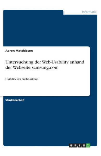 Cover for Matthiesen · Untersuchung der Web-Usabili (Book)