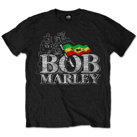 Bob Marley Unisex T-Shirt: Distressed Logo (Black) - Bob Marley - Produtos - ROFF - 5055295361881 - 7 de janeiro de 2015