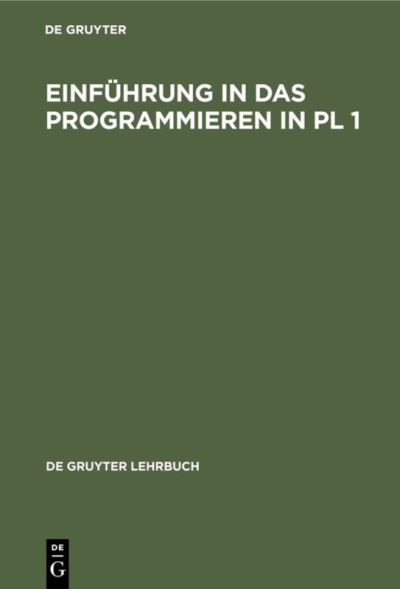 Cover for Arno Schulz · Einfuehrung in Das Programmieren in Pl/1 (Paperback Book) (1984)