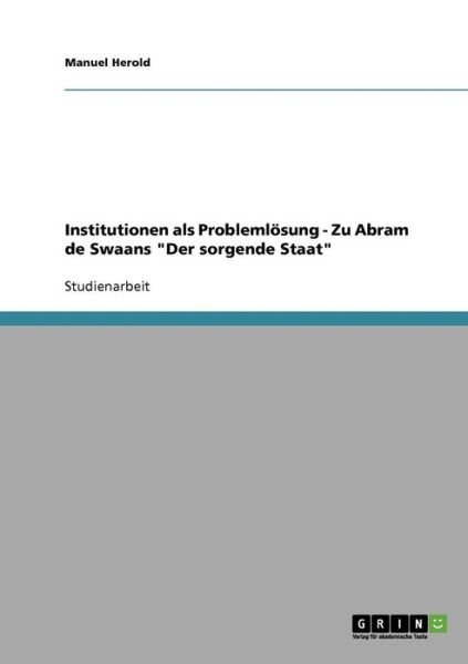 Cover for Herold · Institutionen als Problemlösung (Bog) [German edition] (2013)