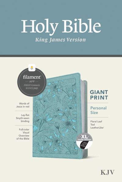 Cover for Tyndale · KJV Personal Size Giant Print Bible, Filament Enabled Edition (Red Letter, LeatherLike, Floral Leaf Teal, Indexed) (Book) (2022)