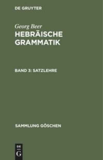 Cover for Georg Beer · Satzlehre (Hardcover Book) (1972)