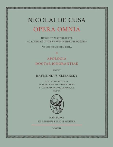 Nicolai de Cusa Opera Omnia - Nikolaus Von Kues - Livros - Felix Meiner - 9783787317882 - 2007