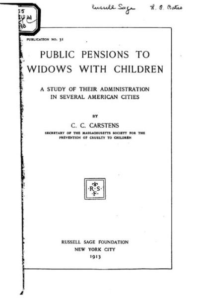 Cover for C C Carstens · Public Pensions to Widows with Children (Pocketbok) (2016)