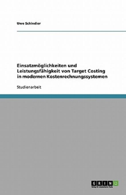 Cover for Schindler · Einsatzmöglichkeiten und Leis (Book) [German edition] (2013)