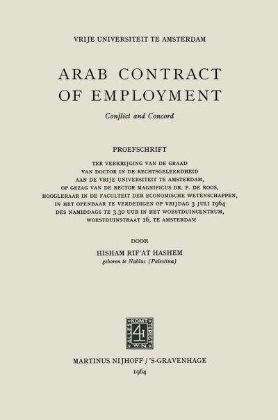 Cover for Hisham Rif'at Hashem · Arab Contract of Employment (Paperback Book) [1964 edition] (1964)