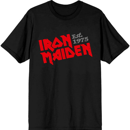 Iron Maiden Unisex T-Shirt: Est. 1975 Slanted Logo (Black) - Iron Maiden - Produtos - - 5056836431889 - 18 de fevereiro de 2025