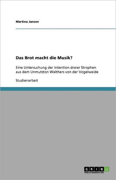 Cover for Jansen · Das Brot macht die Musik? (Book) (2009)