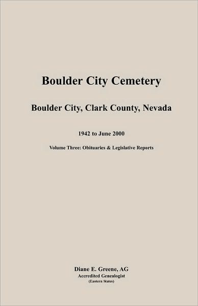 Cover for Diane E. Greene · Boulder City, Cemetery, Volume 3 (Paperback Book) (2009)