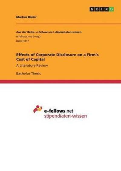 Cover for Bäder · Effects of Corporate Disclosure o (Book) (2016)