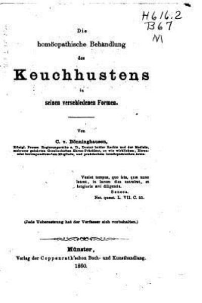 Cover for C Von Bonninghausen · Die Homoopathische Behandlung Des Keuchhustens (Paperback Bog) (2016)