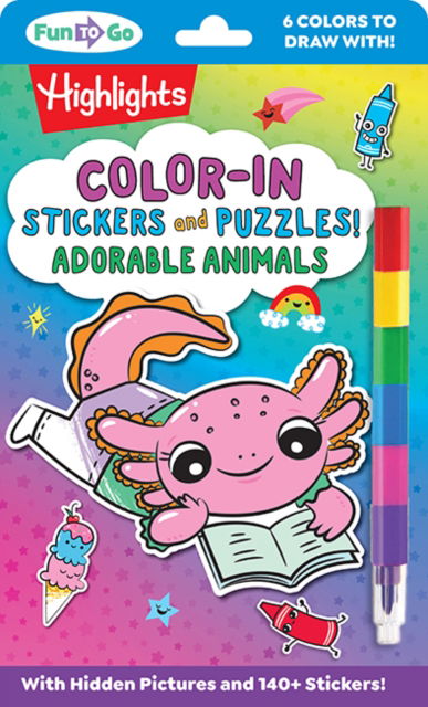 Cover for Color-In Stickers and Puzzles! Adorable Animals - Highlights Fun to Go (Paperback Book) (2025)