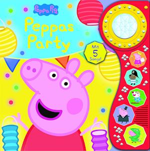 Cover for Peppa Pig - Peppas Party - Soundbuch mit Lichteffekt - interaktives Pappbilderbuch mit leuchtendem Kristall-Licht und je 5 zauberhaften Geräuschen und Liedern - Peppa Wutz (Book) (2024)