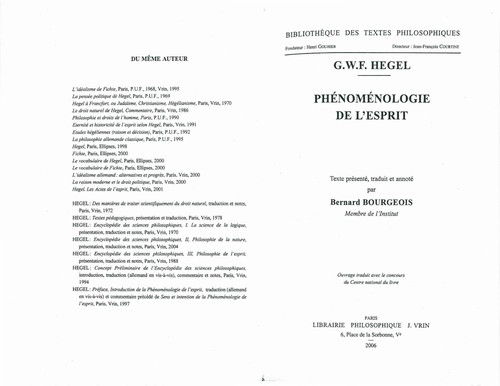 Cover for Georg Wilhelm Friedrich Hegel · Phenomenologie De L'esprit (Bibliotheque Des Textes Philosophiques) (French Edition) (Paperback Book) [French edition] (2006)