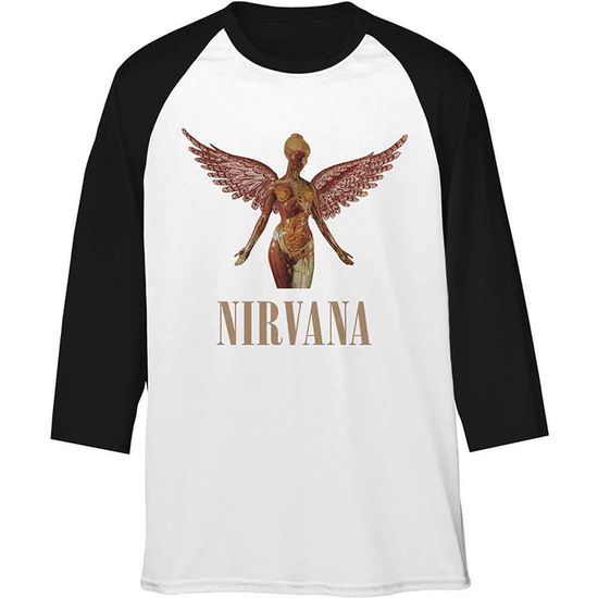 Nirvana Unisex Raglan T-Shirt: Triangle in Utero (Black & White) - Nirvana - Produtos - - 5060357845902 - 23 de dezembro de 2019