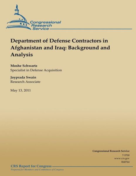 Cover for Moshe Schwartz · Department of Defense Contractors in Afghanistan and Iraq: Background and Analysis (Paperback Book) (2013)