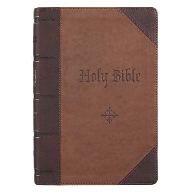 Cover for Two-tone Brown Quarter-bound Faux Leather Giant Print Full-size King James Version Bible (Book) (2020)