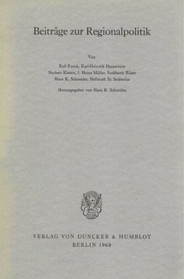 Cover for Hans K. Schneider · Beiträge Zur Regionalpolitik (Book) (1968)